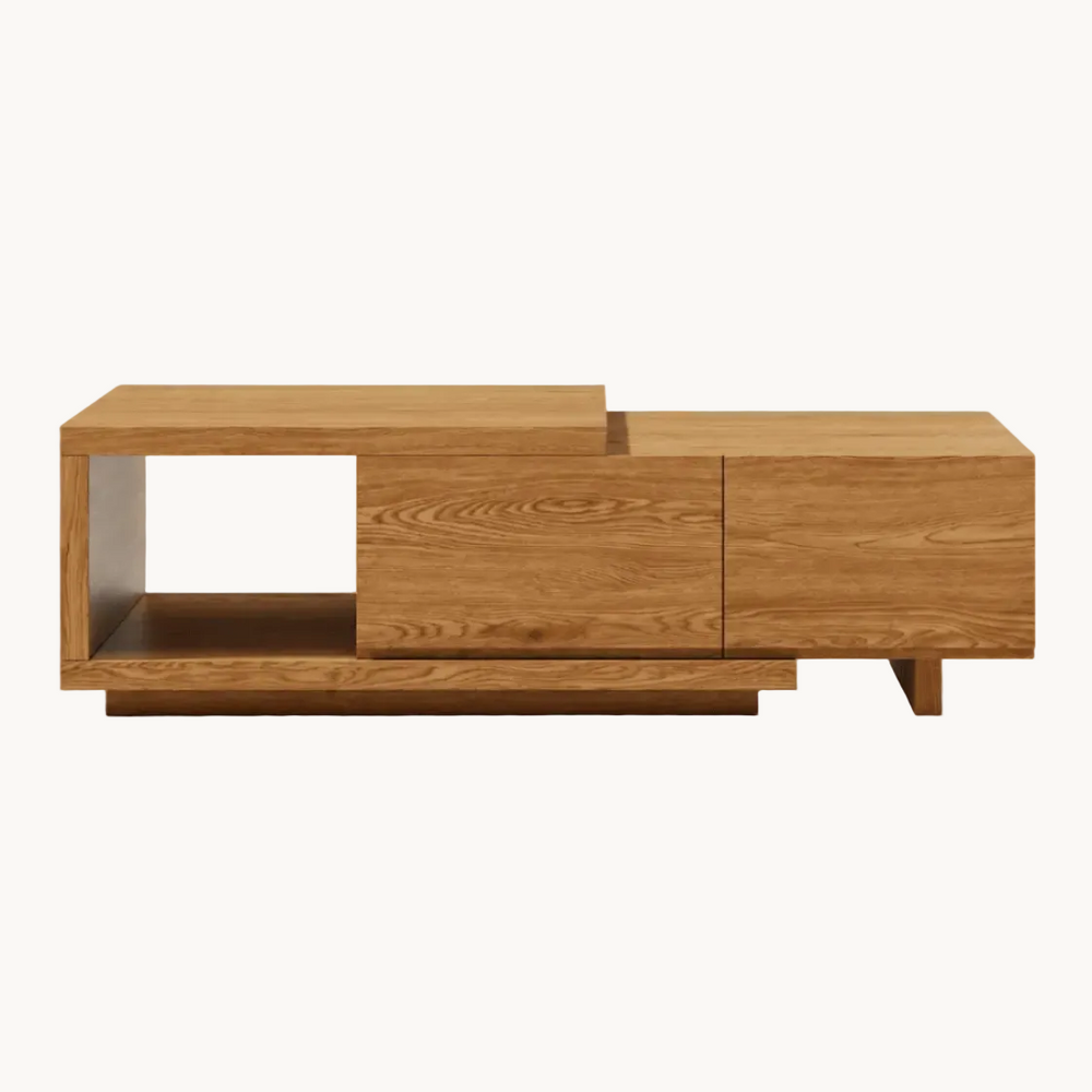 Table basse extensible Quoint Walnut avec 2 tiroirs (1200 mm à 1750 mm) light grey - AMIRELLI