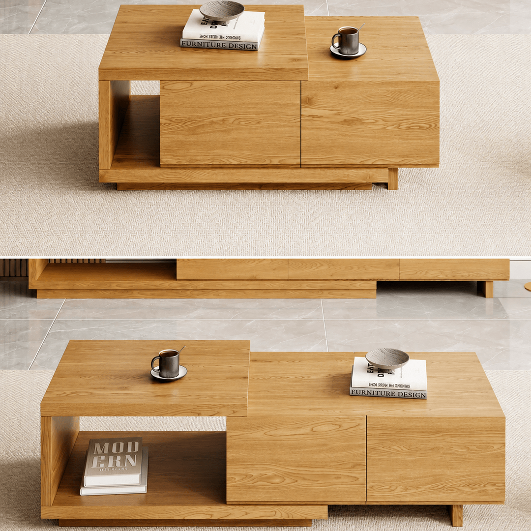 Table basse extensible Quoint Walnut avec 2 tiroirs (1200 mm à 1750 mm) light grey - AMIRELLI