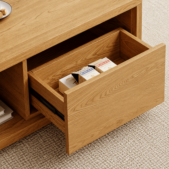 Table basse extensible Quoint Walnut avec 2 tiroirs (1200 mm à 1750 mm) light grey - AMIRELLI