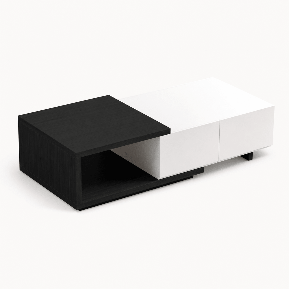 Table basse extensible Quoint Walnut avec 2 tiroirs (1200 mm à 1750 mm) white black - AMIRELLI
