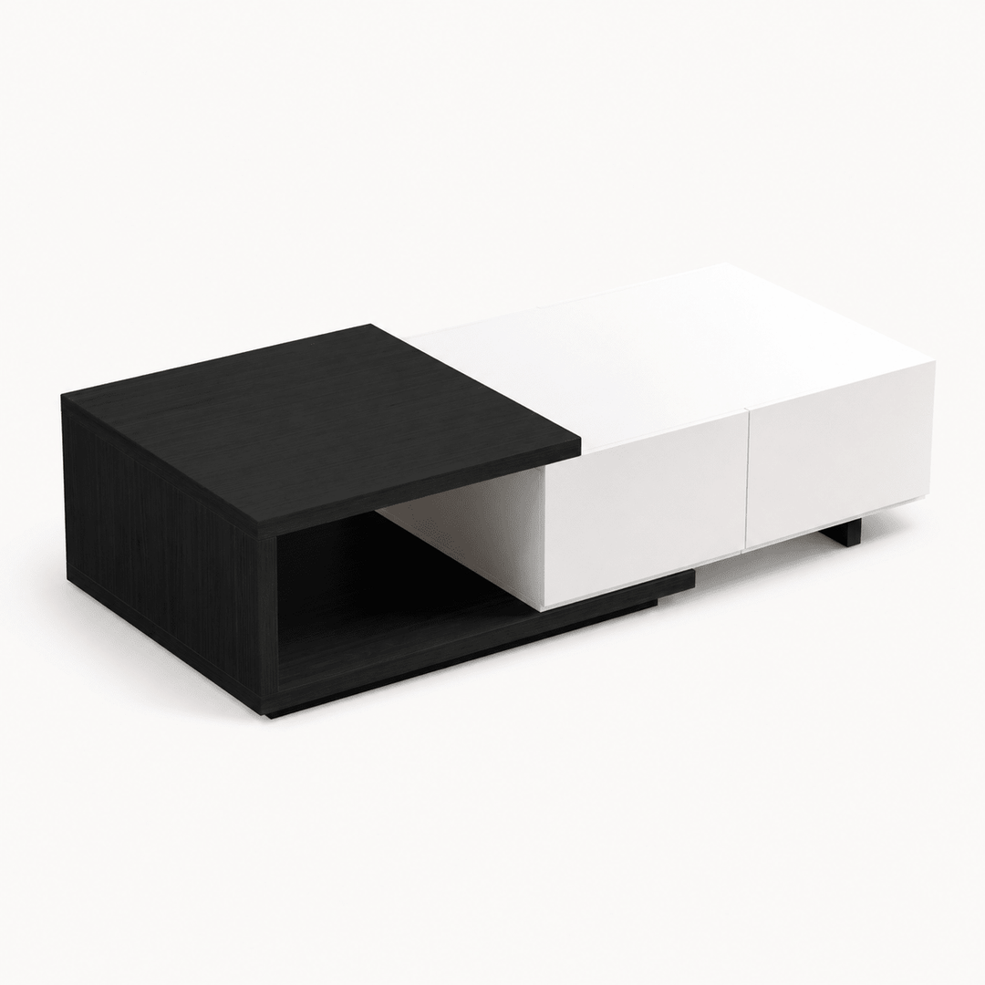 Table basse extensible Quoint Walnut avec 2 tiroirs (1200 mm à 1750 mm) white black - AMIRELLI