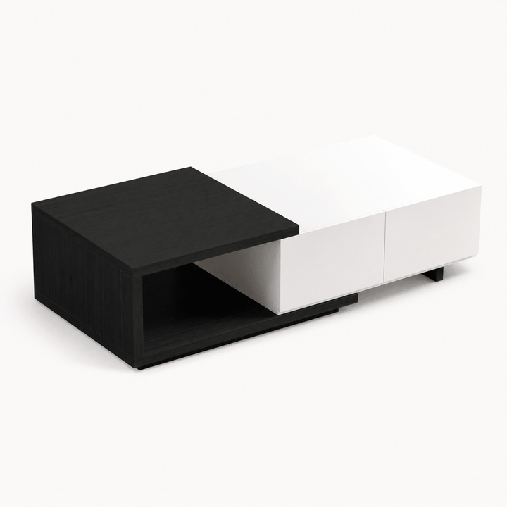 Table basse extensible Quoint Walnut avec 2 tiroirs (1200 mm à 1750 mm) white black - AMIRELLI