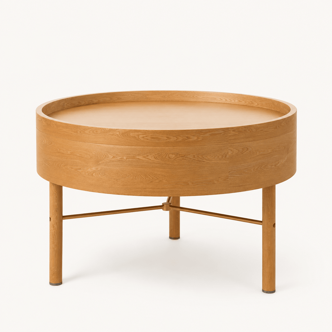 Table basse ronde rotative de 600 mm avec rangement et pieds en métal - AMIRELLI