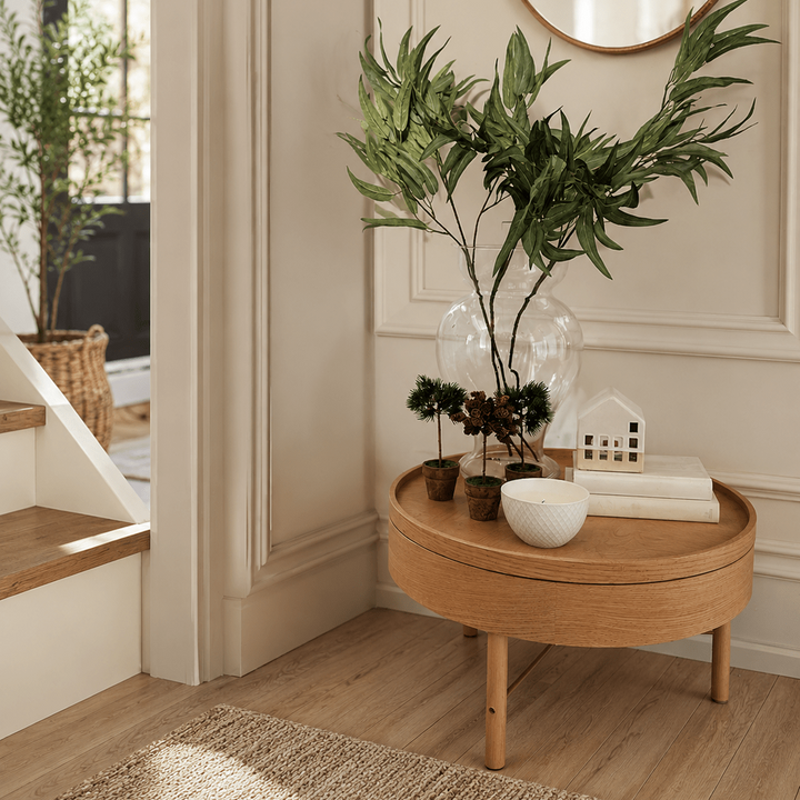 Table basse ronde rotative de 600 mm avec rangement et pieds en métal - AMIRELLI