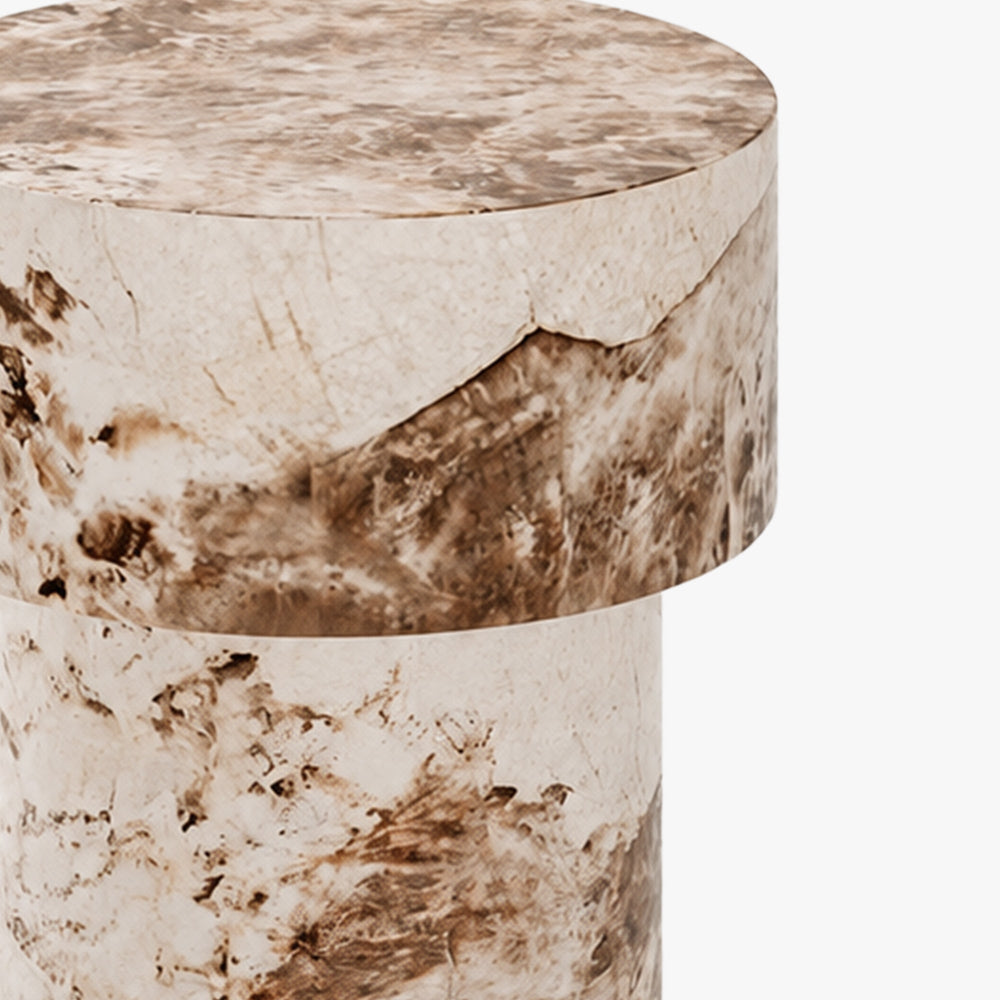 ZENA-39 Table d'appoint ronde en marbre d'ingénierie beige et marron D39 cm - AMIRELLI